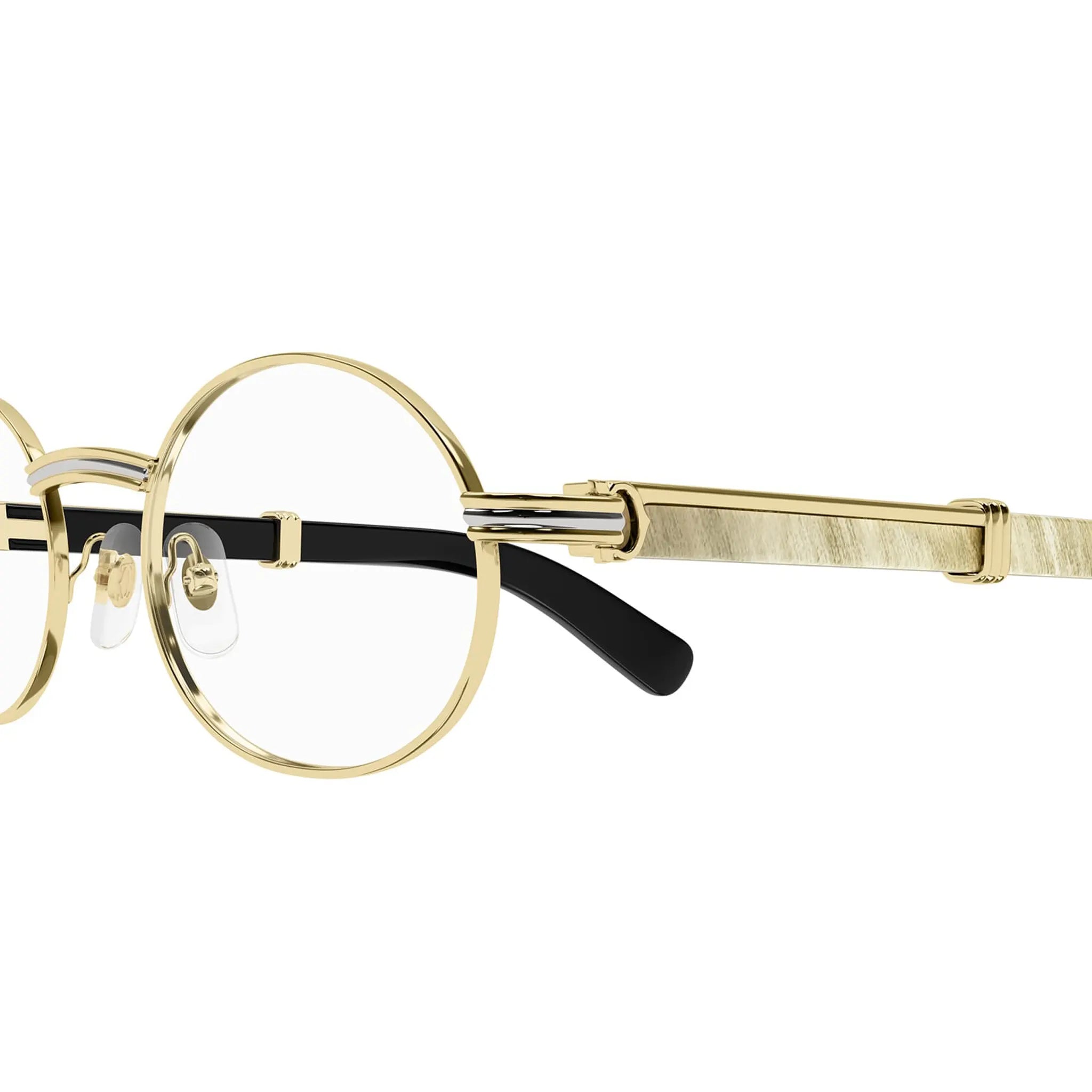 Detailed View of Cartier Eyewear Decor C De CT0464O-002 Buffalo Horn Gold White Sunglasses